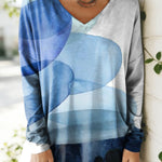 Women's Abstract Colors Pattern Art Print V-neck Casual Cotton T-shirt
