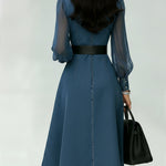 Stylish Denim Dress With Organza Sleeve Panels.