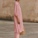 Elegant Metal Button Longline Shirt And Pants Set