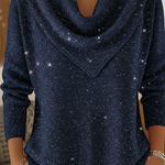 Vintage Soft Triangle Neck Sequined Shiny Sweater Top