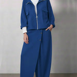 Women's Casual Zippered Cotton Jacket And Pants Two-piece Set