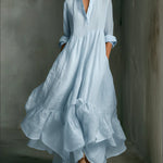 Elegant Women's Printed Maxi Dress With Ruffle Details.