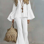 Cozy Linen And Cotton Shirt And Trousers Two-piece Set.