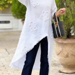 Floral Embroidered Loose-fitting Cotton Shirt Blouse