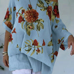 Loose And Cozy Floral Print Linen And Cotton Top