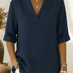 Vintage Elegant Shawl Collar Linen Short-sleeved Shirt