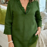 Women's Solid Color V-neck 3/4 Sleeve Casual Loose Cotton And Linen Top