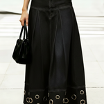 Trendy Hollow Metal Eyelet Denim Skirt