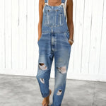 Women's Vintage Casual Cotton Vest And Denim Jumpsuit