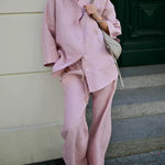 Effortless Elegance Linen Shirt And Wide-leg Pants Two-piece Set