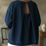 Elegant Open-back Design Denim Cotton Top
