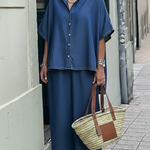 Casual Denim Irregular Hem Shirt And Wide-leg Pants Two-piece Set