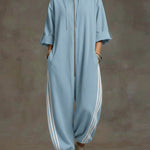 Women's Stand-collar 3/4 Sleeve Casual Loose Hooded Linen Jumpsuit