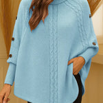 Women's Solid Color High-neck Casual Button-up Loose Knit Top