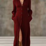 Women's Solid Color Shirt Collar Long Sleeve Casual Loose A-line Knit Dress