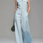 Women's Linen And Cotton Sleeveless Wide-leg Jumpsuit