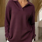 Women's Solid Color V-neck Long-sleeved Casual Loose Sweatshirt