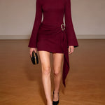 Women's Stand-collar Waist-cinching Simple A-line Dress With Flared Sleeves And A Slim Fit In A Medium Length