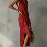 Elegant Ruff Collar Fashion Linen Cotton Midi Dress