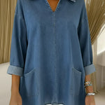 Women's Casual Loose-fitting Denim Pocket Cotton Shirt