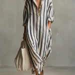 Casual And Cozy Striped Linen-cotton Dress