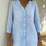 Romantic Ruffled Collar And Floral Embroidery Shirt