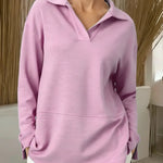 Women's Solid Color V-neck Long-sleeved Casual Loose Sweatshirt
