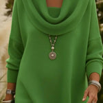 Elegant Draped Collar Irregular Hem Sweater Pullover