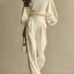 Casual Cozy Sweatshirt And Wide-leg Pants Two-piece Set