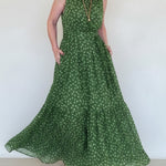 Elegant Polka Dot Print Belted Maxi Dress