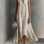 Women's V-neck Sleeveless Casual Loose Linen Dress