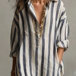 Casual And Cozy Striped Linen-cotton Dress