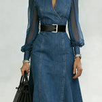 Stylish Denim Dress With Organza Sleeve Panels.