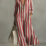 Retro Striped Ruffled Hem Dress