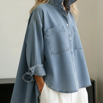 Casual Stand-collar Irregular Hem Denim Shirt Top
