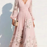 Romantic Floral Print V-neck Midi Dress