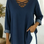 Casual Loose-fitting V-neck Denim Cotton Top