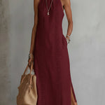 Angeles - Linen midi dress with mandarin collar