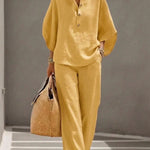 Maribel | Linen set with batwing sleeves and wide-leg trousers
