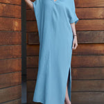 Women's Solid Color V-neck 3/4 Sleeve Casual Loose Cotton And Linen Dress