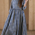 Vintage Plaid Print Button-up Loose Midi Dress