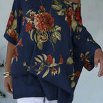 Loose And Cozy Floral Print Linen And Cotton Top