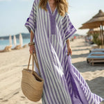 Women's Vintage Striped Art Casual Cotton Long Dress