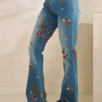 Women's Lovely Strawberry Pattern Art Print Casual Cotton Denim Jeans