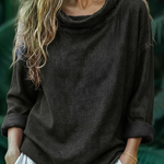Elegant Draped-collar Denim Cotton Top