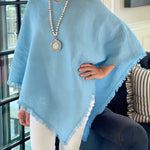 Women's Solid Color V-neck Casual Loose Cotton And Linen Fringed Shawl