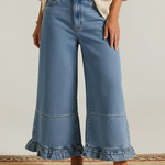 Casual Cozy Ruffled Details Denim Wide-leg Pants