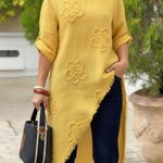Floral Embroidered Loose-fitting Cotton Shirt Blouse