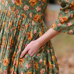Vintage Floral Print Cotton Midi Dress