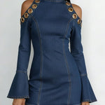 Women's Stand Collar Long Sleeve Casual Slim Fit Denim Dress
